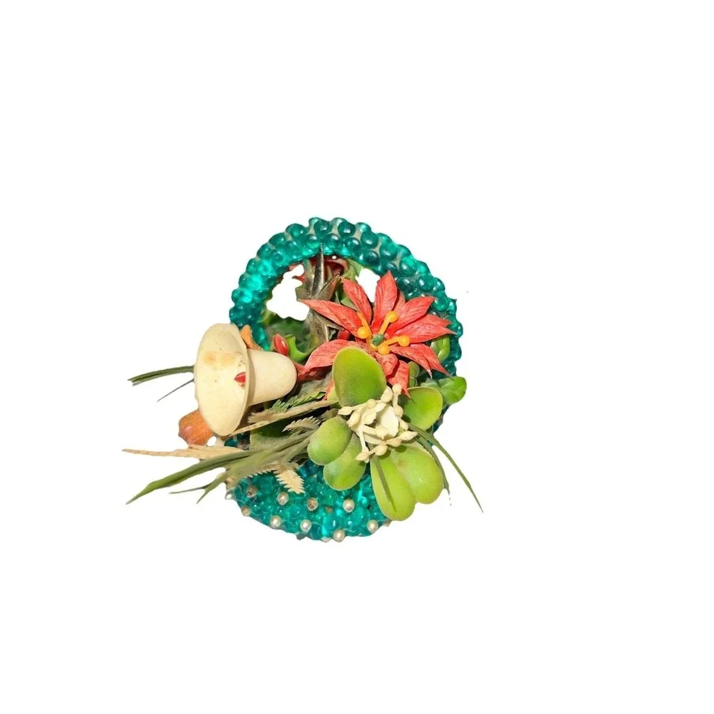 Vintage 60s Handmade Beaded Pin Basket Kitsch Floral Christmas Decor‎ MCM